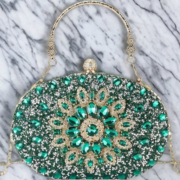 Evening Clutch Wedding Bag Green Purse Bridal Handbag Party Prom Ladies Fashion - Picture 2 of 10